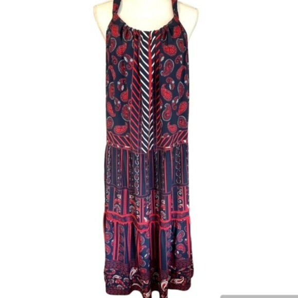 New NWT Gibson Latimer Ruffled Tiered Red White Blue Maxi Dress XXL - Picture 1 of 9